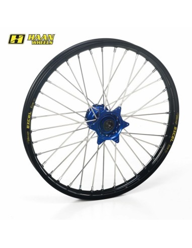 HAAN WHEELS Roată față completă 19x1,40x36T Jantă neagră/Butuc albastru/Spițe argintii/Piulițe pentru spițe argintii