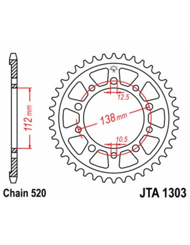 JT SPROCKETS Pinion spate ultra-ușor din aluminiu 1303 - 520