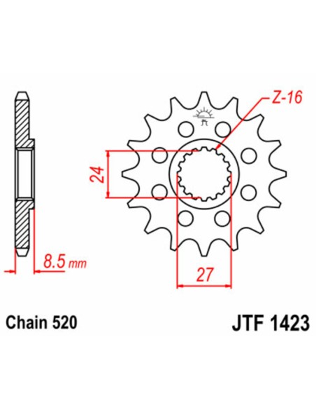 JT SPROCKETS Pinion față standard din oțel 1423 - 520
