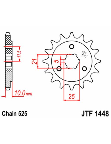 JT SPROCKETS Pinion față standard din oțel 1448 - 525