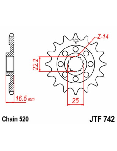 JT SPROCKETS Pinion față standard din oțel 742 - 520