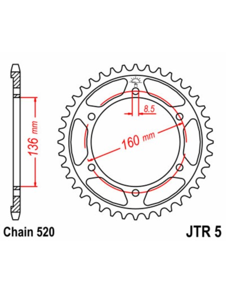 JT SPROCKETS Steel Standard Rear Sprocket 5 - 520