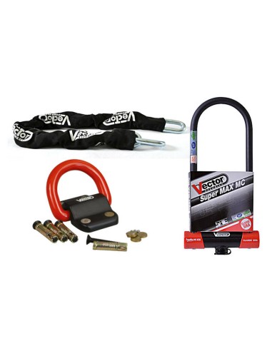 VECTOR Anti-Theft Kit - Super Max L2 U-Lock Ø16mm + Chain Ø13mm / 1,3m + Anchor Ø22mm