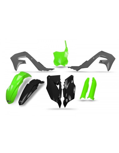 UFO Plastics Kit Black/Grey/Neon Green - Kawasaki