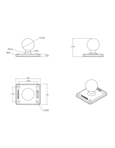 RAM MOUNTS AMPS Pattern Base Plate - B Size Ball