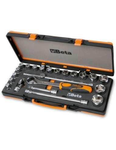 BETA Set of 1 Reversible Socket Wrench with 17 6 points 1/2'' Sockets + 5 accessories