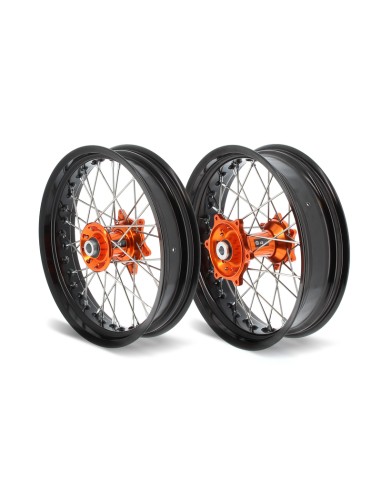 ART SM roata completa fata + spate 17x3,50/17x5,00 janta neagra/butuc portocaliu KTM