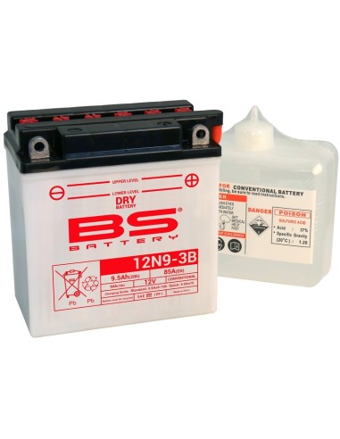 BS BATTERY Battery Conventional with Acid Pack - 12N9-3B