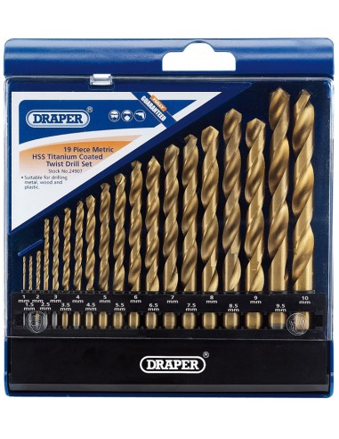 DRAPER Set de burghie metric HSS acoperit cu titan 19 piese de la 1 la 10 mm