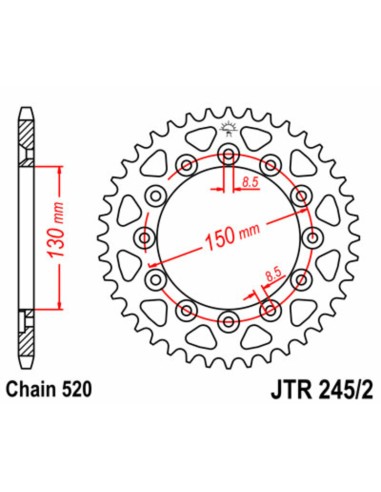 JT SPROCKETS SPROCKETS Pinion standard din oțel 245/2 - 520