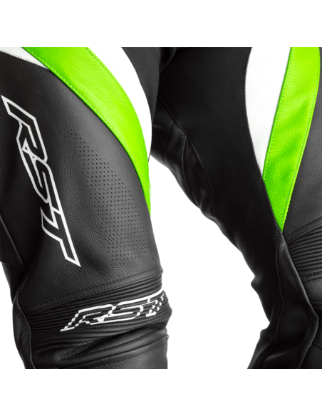 Pantaloni RST Tractech Evo 7 CE din piele - Negru/Verde/Alb Mărimea XL
