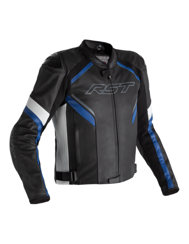 RST Sabre CE Leather Jacket - Black/White/Blue Size L