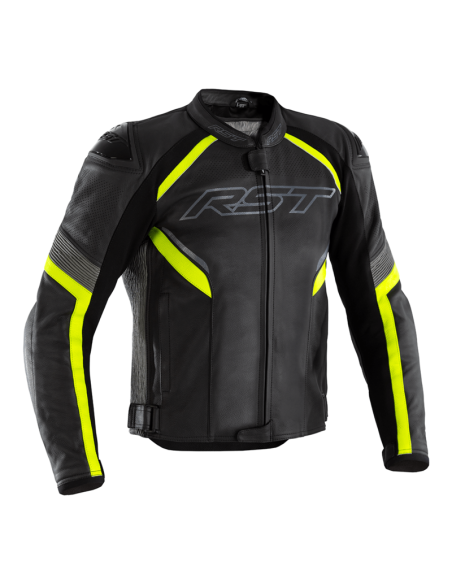 RST Sabre CE Leather Jacket - Black/Grey/Flo Yellow Size XL