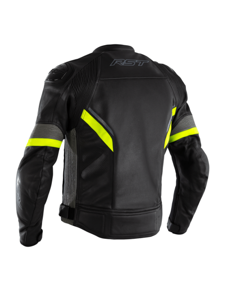 RST Sabre CE Leather Jacket - Black/Grey/Flo Yellow Size XL