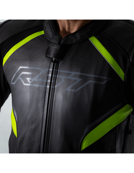 RST Sabre CE Leather Jacket - Black/Grey/Flo Yellow Size XL