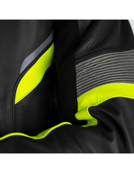 RST Sabre CE Leather Jacket - Black/Grey/Flo Yellow Size XL
