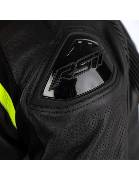RST Sabre CE Leather Jacket - Black/Grey/Flo Yellow Size XL