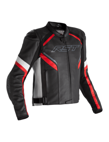 RST Sabre CE Leather Jacket - Black/White/Red Size L