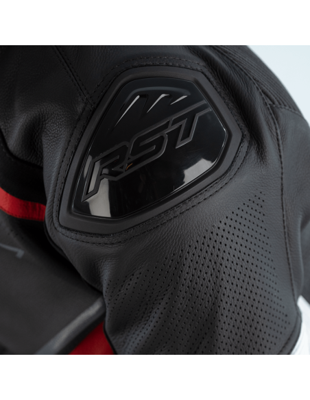 RST Sabre CE Leather Jacket - Black/White/Red Size L
