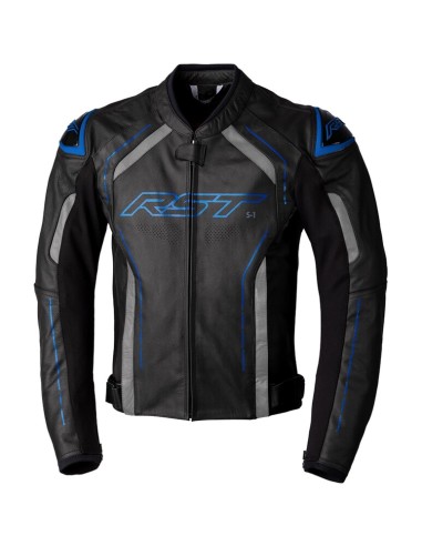 RST S1 CE Leather Jacket - Black/Grey/Neon Blue Size XL