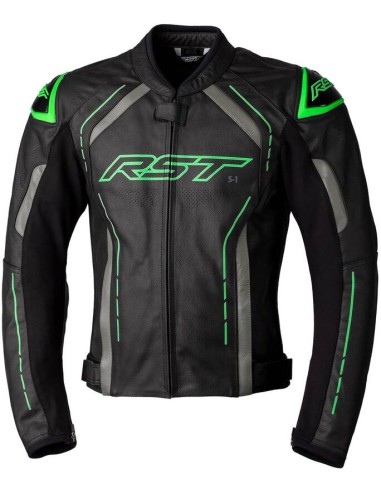 Jachetă de piele RST S1 CE - negru/gri/verde neon Mărimea S negru, gri și verde neon