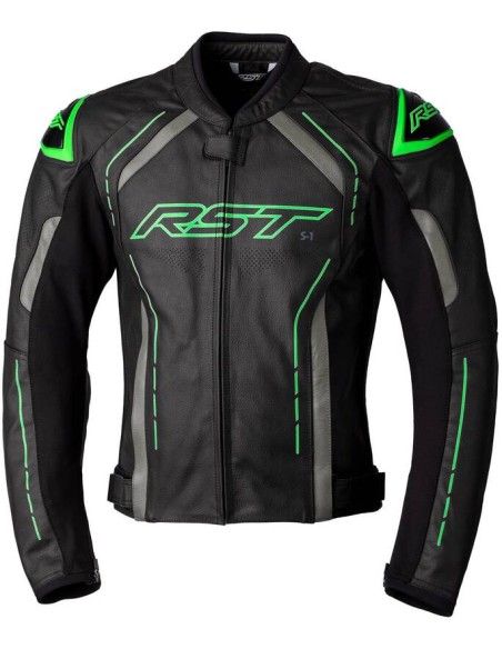 Jachetă de piele RST S1 CE - negru/gri/verde neon Mărimea XXL negru, gri și verde neon