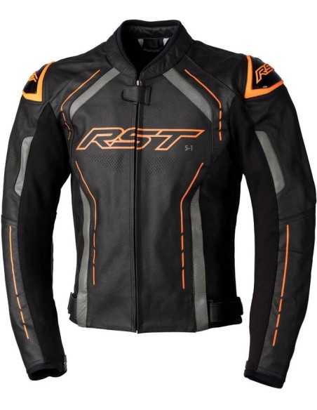 RST S1 CE Leather Jacket - Black/Grey/Neon Orange Size S
