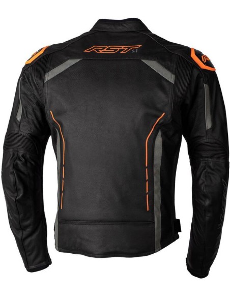RST S1 CE Leather Jacket - Black/Grey/Neon Orange Size 3XL