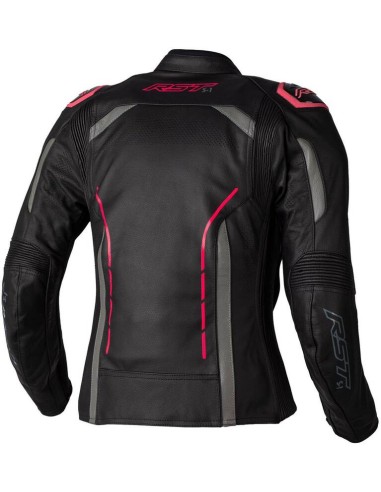 RST Ladies S1 CE Leather Jacket - Black/Neon Pink Size XS