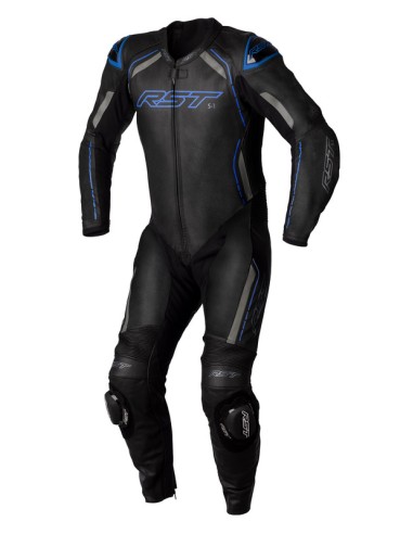 RST S1 CE Leather Suit - Black/Grey/Neon Blue Size XXL