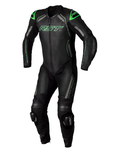 Costum din piele RST S1 CE - negru/gri/verde neon Mărimea S