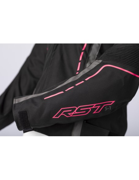 RST Ladies S1 CE Textile Jacket - Black/Neon Pink Size XL