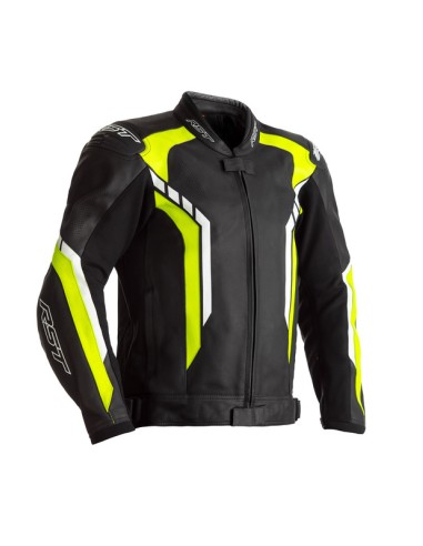 RST Axis CE Jacket Leather - Black/Neon Yellow Size S