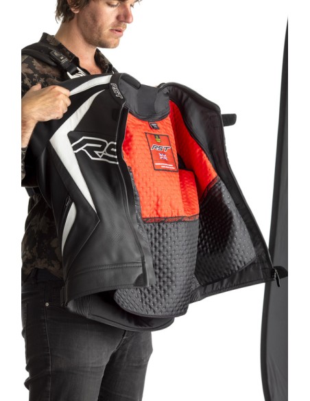 RST Tractech EVO 4 Jacket Leather - Black With White Stripes Size M