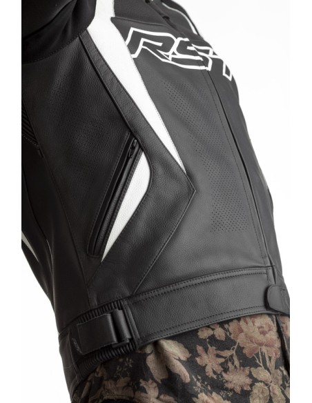 RST Tractech EVO 4 Jacket Leather - Black With White Stripes Size 2XL