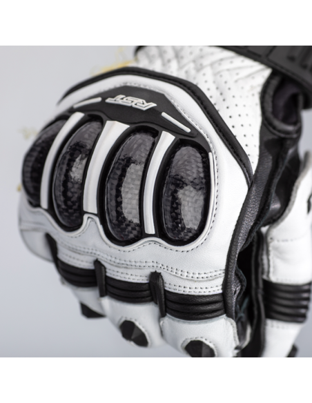 RST TracTech Evo 4 Short Leather Gloves White/Black Size XL