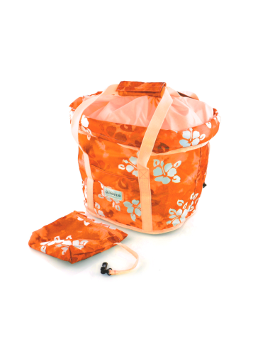 V BIKE Bicycle Basket. Polyester Fabric. Orange Flowers