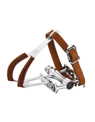 VP COMPONENTS Bicycle Pedals City / Vintage Aluminum W/Leather Coated Toeclip + Leather Strap