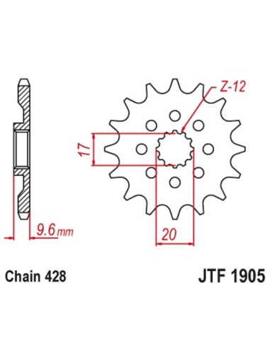 JT SPROCKETS Pinion față standard din oțel 1905 - 428