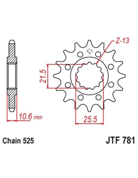 JT SPROCKETS Pinion față standard din oțel 781 - 525