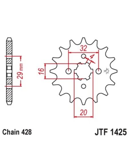 JT SPROCKETS Pinion față 15 dinți Oțel Standard 428 Pas tip 1425