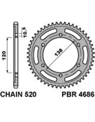 PBR Standard C45 Steel Rear Sprocket 4686 - 520