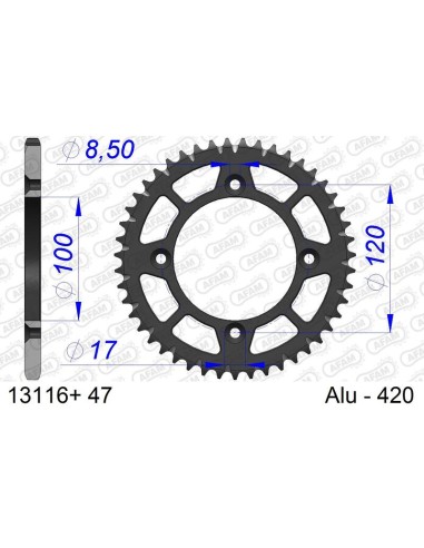 Pinion spate AFAM din aluminiu ultra-ușor anodizat dur 13116 - 420