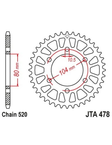 JT SPROCKETS Pinion din aluminiu ultra-ușor, cu autocurățare, 478 - 520 negru