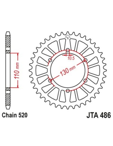 JT SPROCKETS Pinion spate ultra-ușor din aluminiu 486 - 520 negru