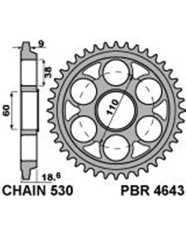 PBR Tempered C45 Steel Rear Sprocket 4643 - 530