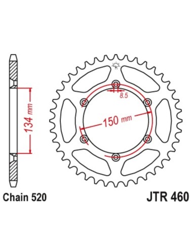 JT SPROCKETS Pinion din oțel cu autocurățare 460 - 520