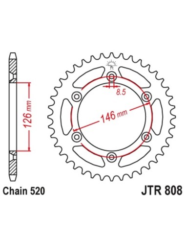 JT SPROCKETS Pinion din oțel cu autocurățare 808 - 520