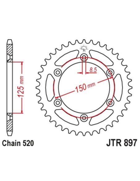 JT SPROCKETS Pinion standard din oțel 897 - 520