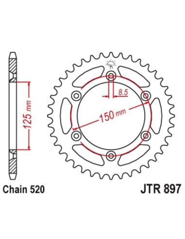 JT SPROCKETS Pinion standard din oțel 897 - 520